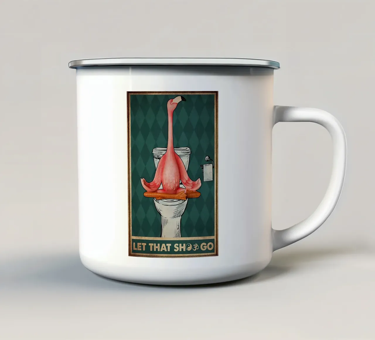 Yoga Let That Shit Go Flamingo tazza in smalto da Aaronshop