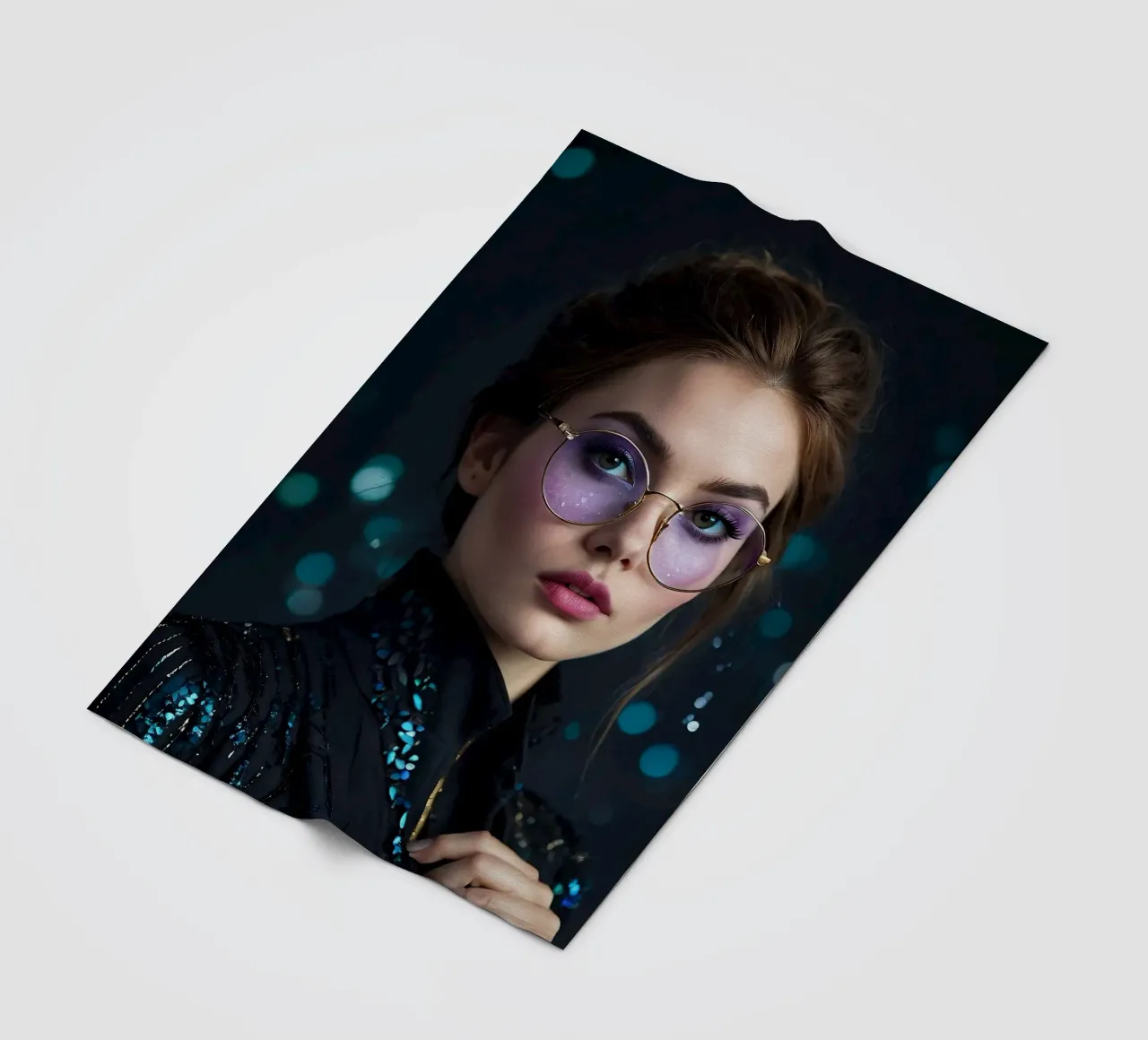 Model showt stijlvolle bril met fascinerende make-up fleecedeken van DesignDoodle