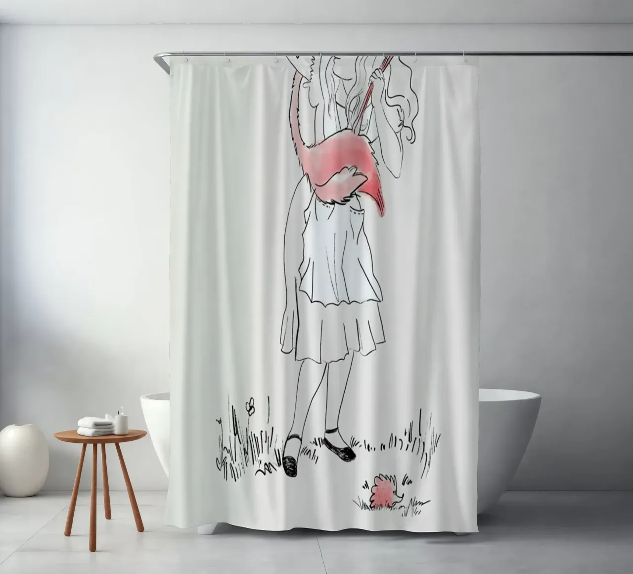 Alice And The Flamingo tenda da doccia da Little Flourishes