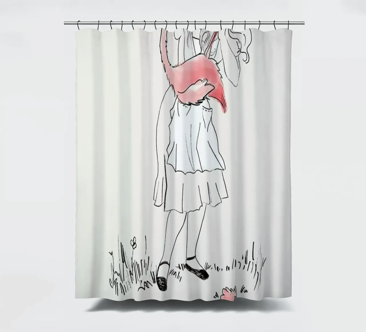 Alice And The Flamingo tenda da doccia da Little Flourishes