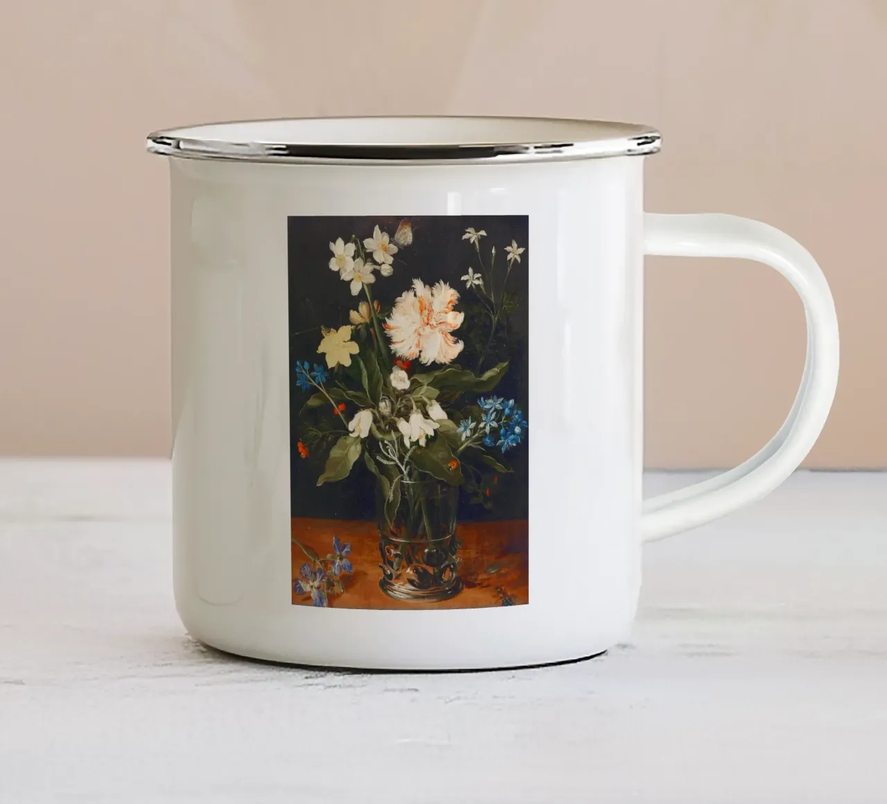 Natura morta con fiori in un bicchiere di Jan Brueghel il Vecchio tazza in smalto da Pretty Flowers Vintage Botanicals