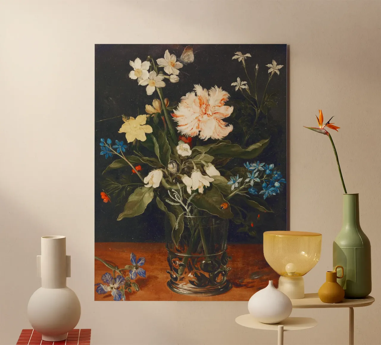 Natura morta con fiori in un bicchiere di Jan Brueghel il Vecchio alluminio dibond da Pretty Flowers Vintage Botanicals