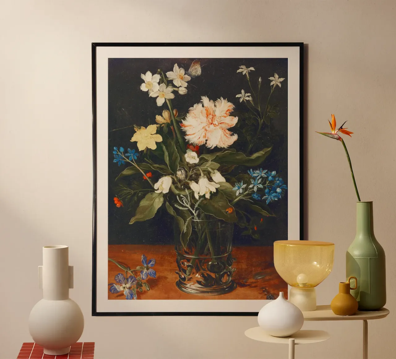 Nature morte aux fleurs dans un verre de Jan Brueghel l'Ancien poster avec cadre en aluminium de Pretty Flowers Vintage Botanicals