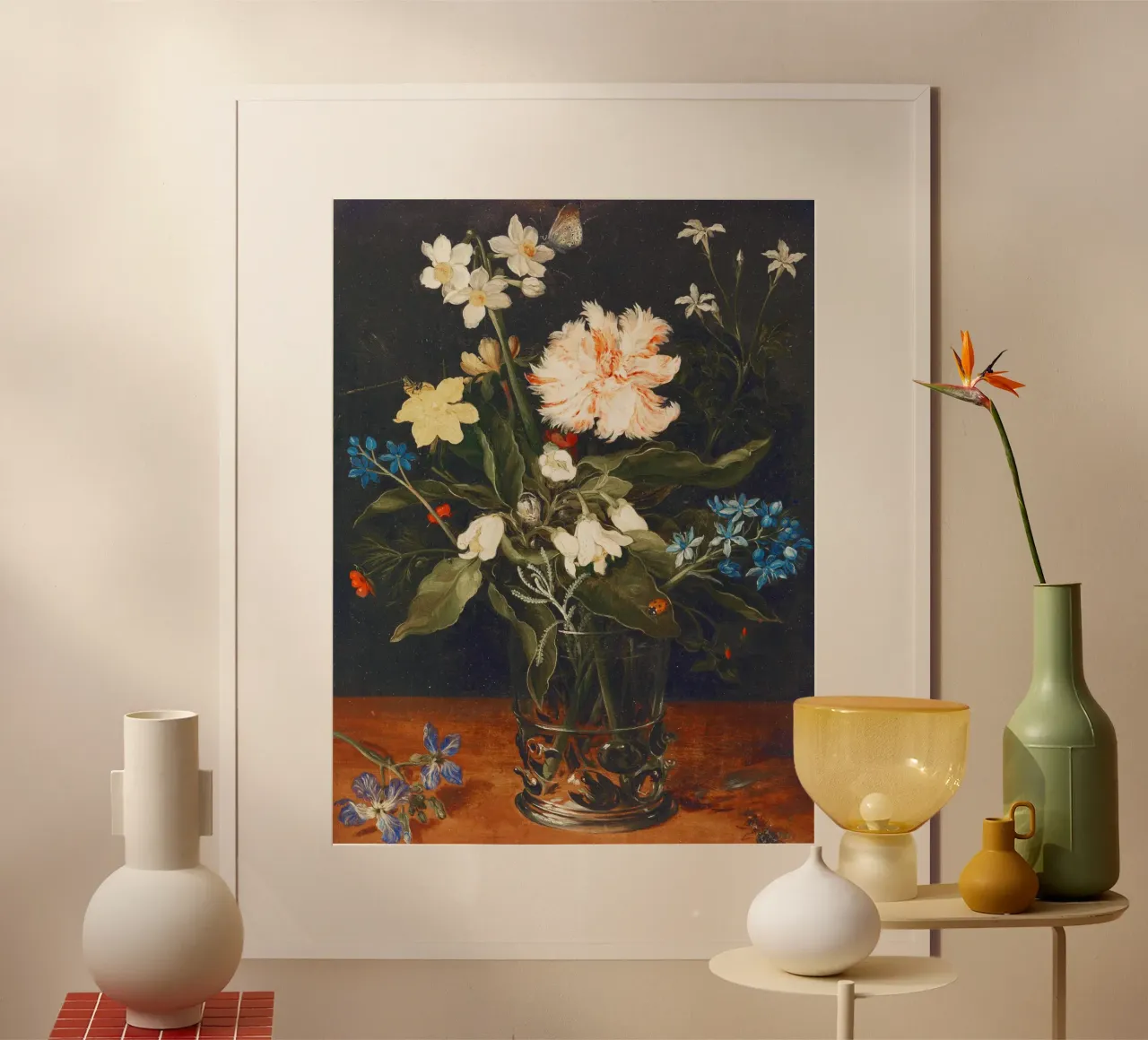 Nature morte aux fleurs dans un verre de Jan Brueghel l'Ancien poster avec cadre en aluminium de Pretty Flowers Vintage Botanicals