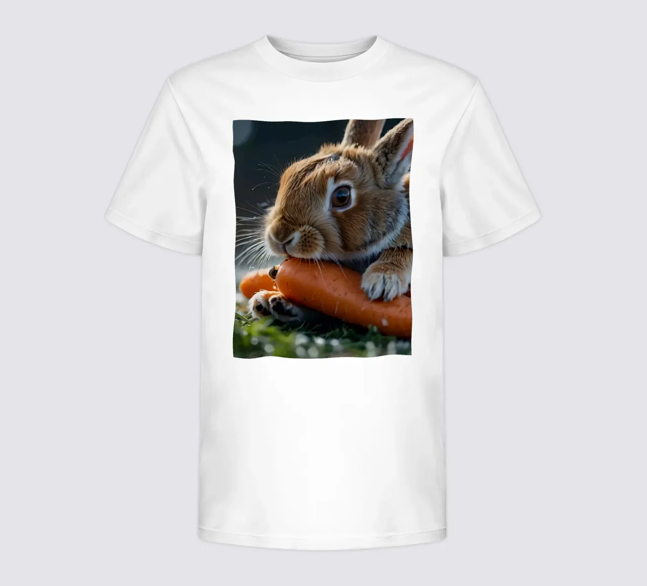 Il coniglio marrone sgranocchia felicemente le carote fresche t-shirt bambini da DesignDoodle