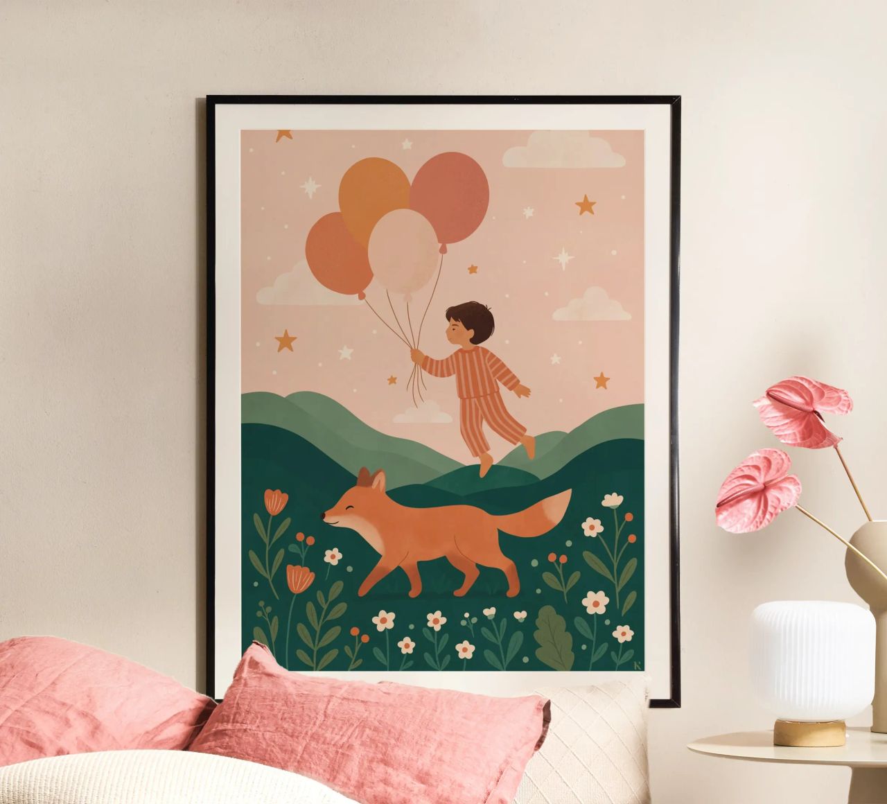 L'enfant aux ballons avec le renard poster de kokoprint