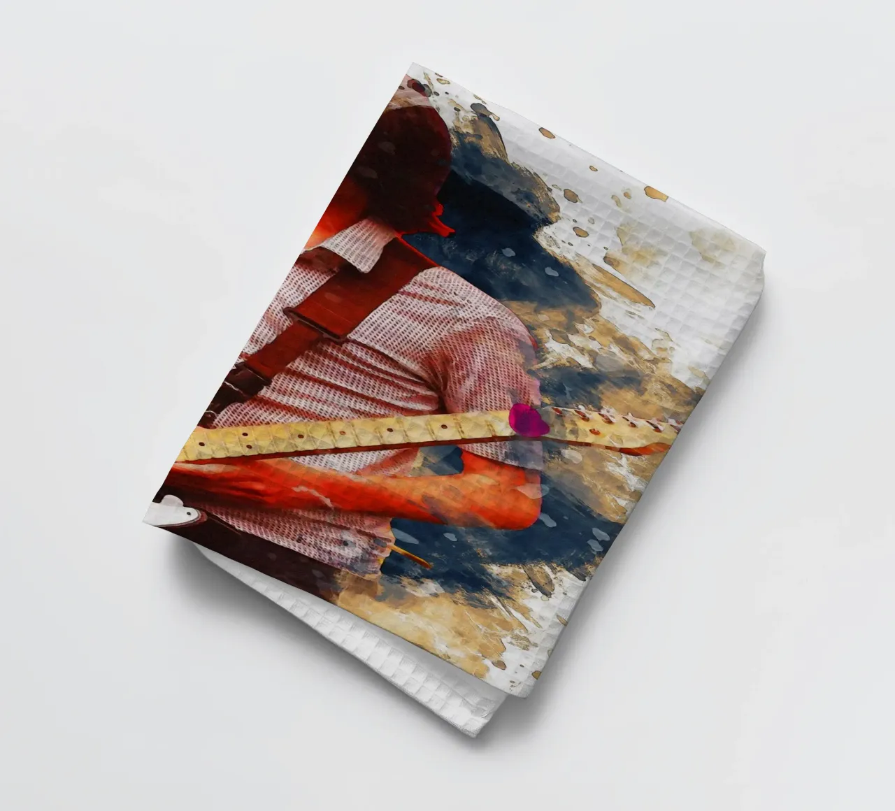 Smudge of Portrait Jonny Greenwood tea towel by Gunawan Rb
