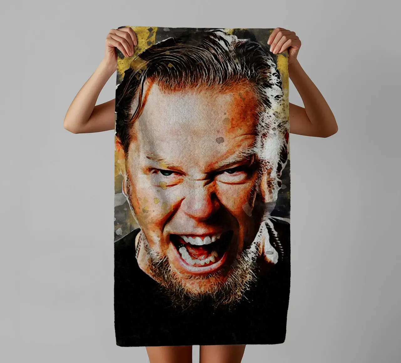 Smudge of Portrait James Hetfield towel by Gunawan Rb