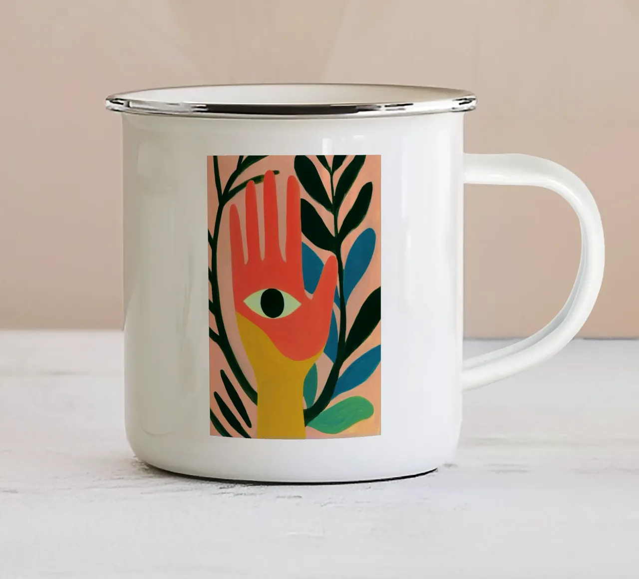 Hamsa - la mano di Fatima - simbolo di consapevolezza tazza in smalto da Autofocus