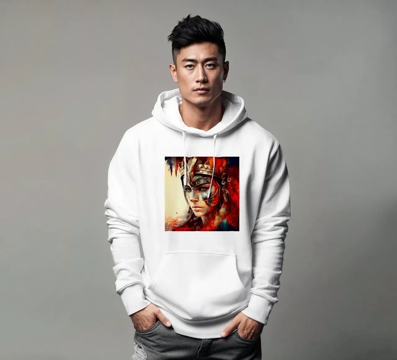 Poderosa mujer guerrera sudadera con capucha de Chromatic Fusion Studio