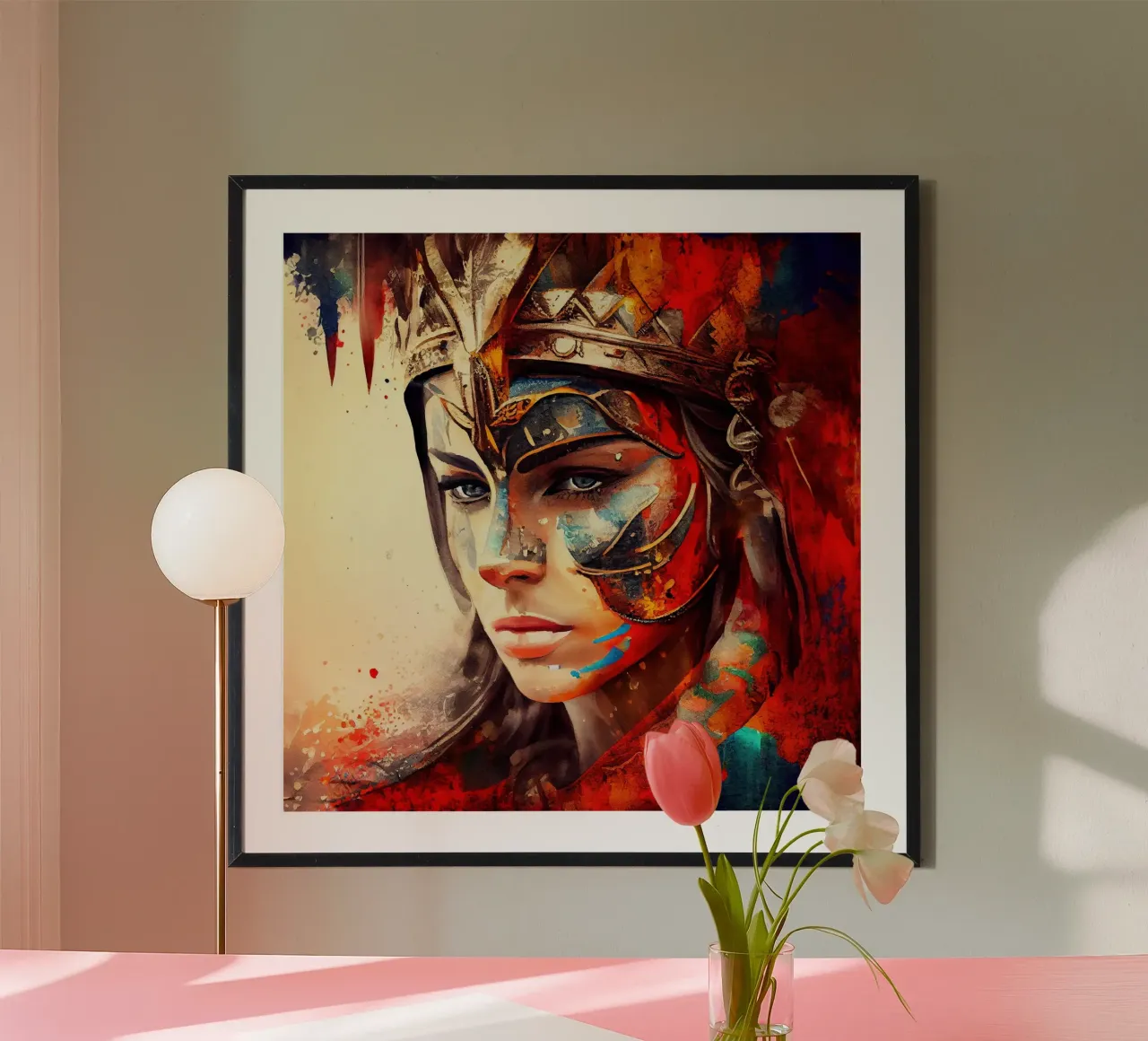 Poderosa mujer guerrera poster con marco de madera de Chromatic Fusion Studio