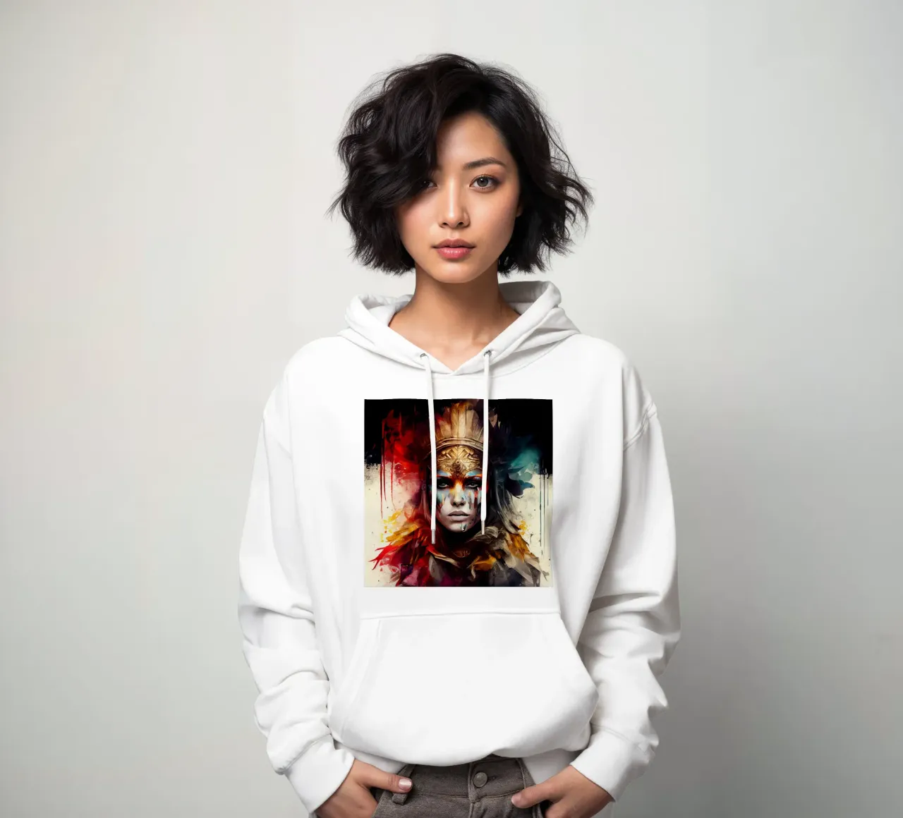 Poderosa mujer guerrera sudadera con capucha de Chromatic Fusion Studio