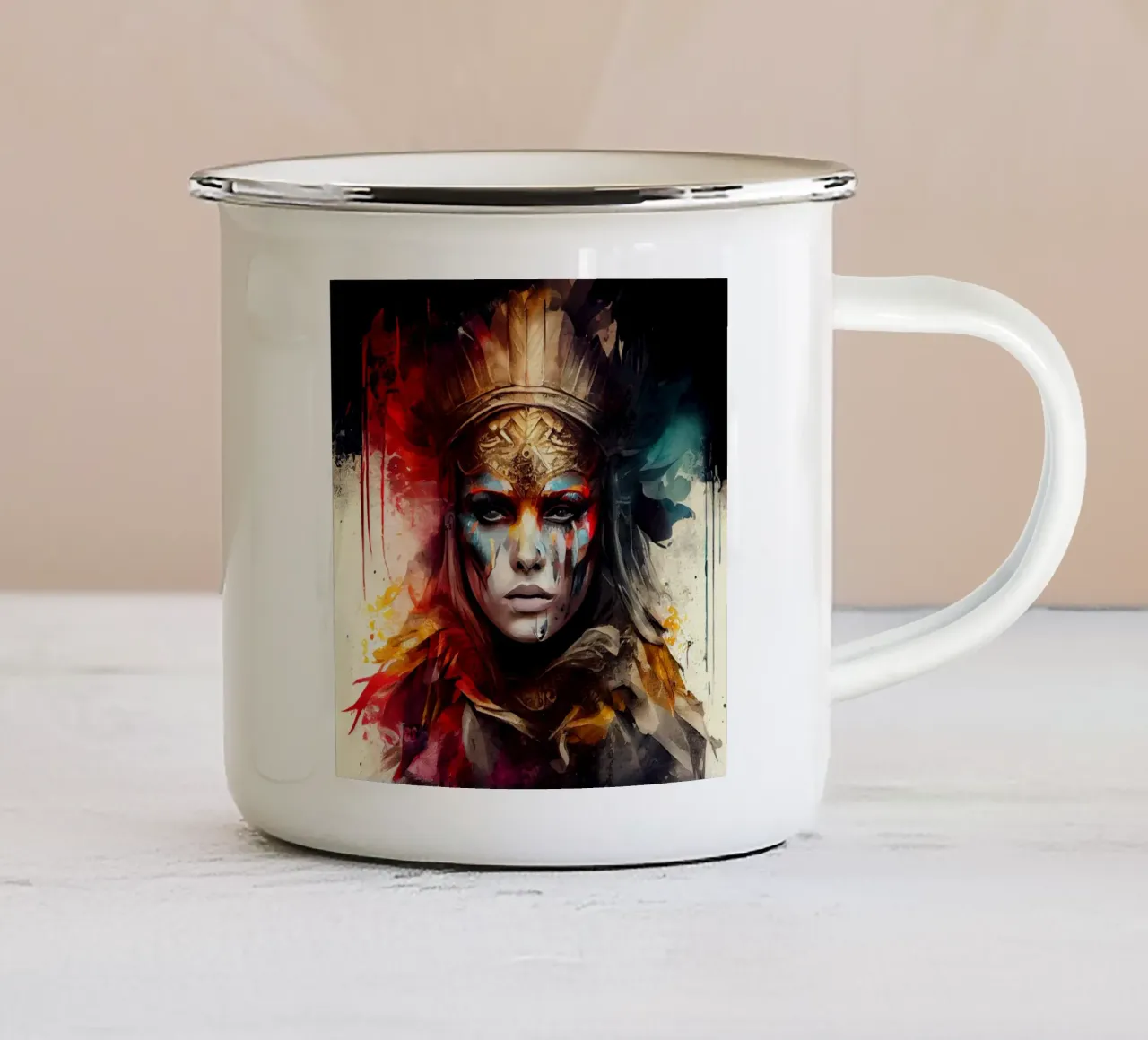 Donna guerriera potente tazza in smalto da Chromatic Fusion Studio
