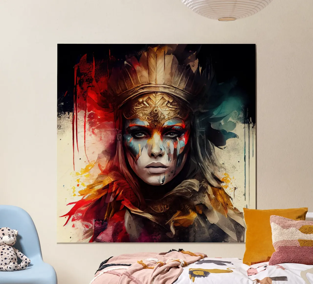 Poderosa mujer guerrera poster con marco de madera de Chromatic Fusion Studio