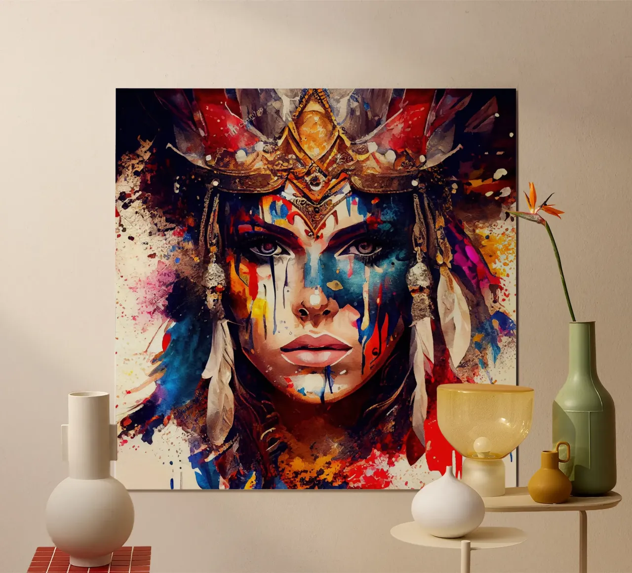 Poderosa mujer guerrera poster con marco de madera de Chromatic Fusion Studio
