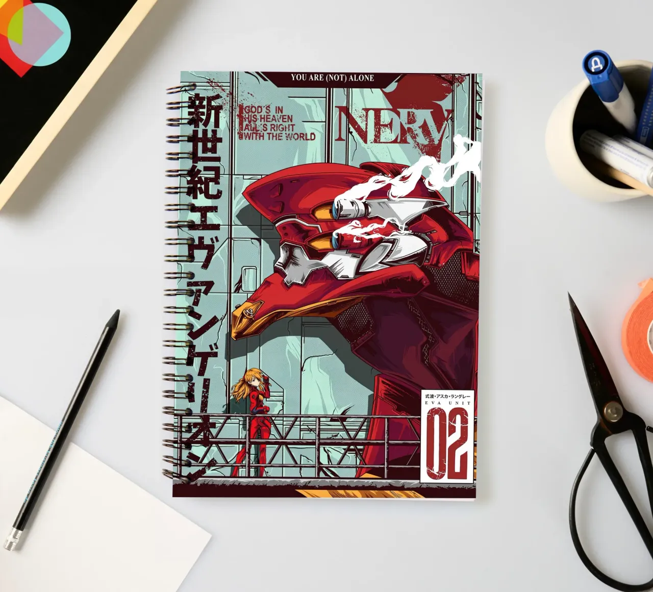 Evangelion - EVA 02 Color Poster spiral notebook by MERRSHOP