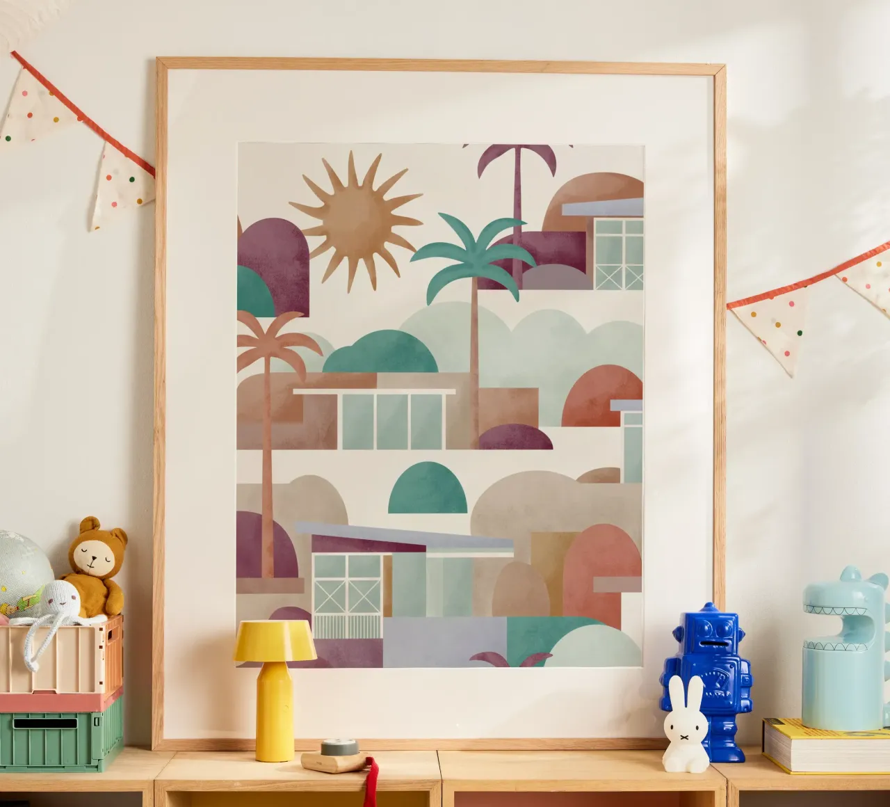 Palm Springs Dreaming Sundown poster con telaio in alluminio da designdn