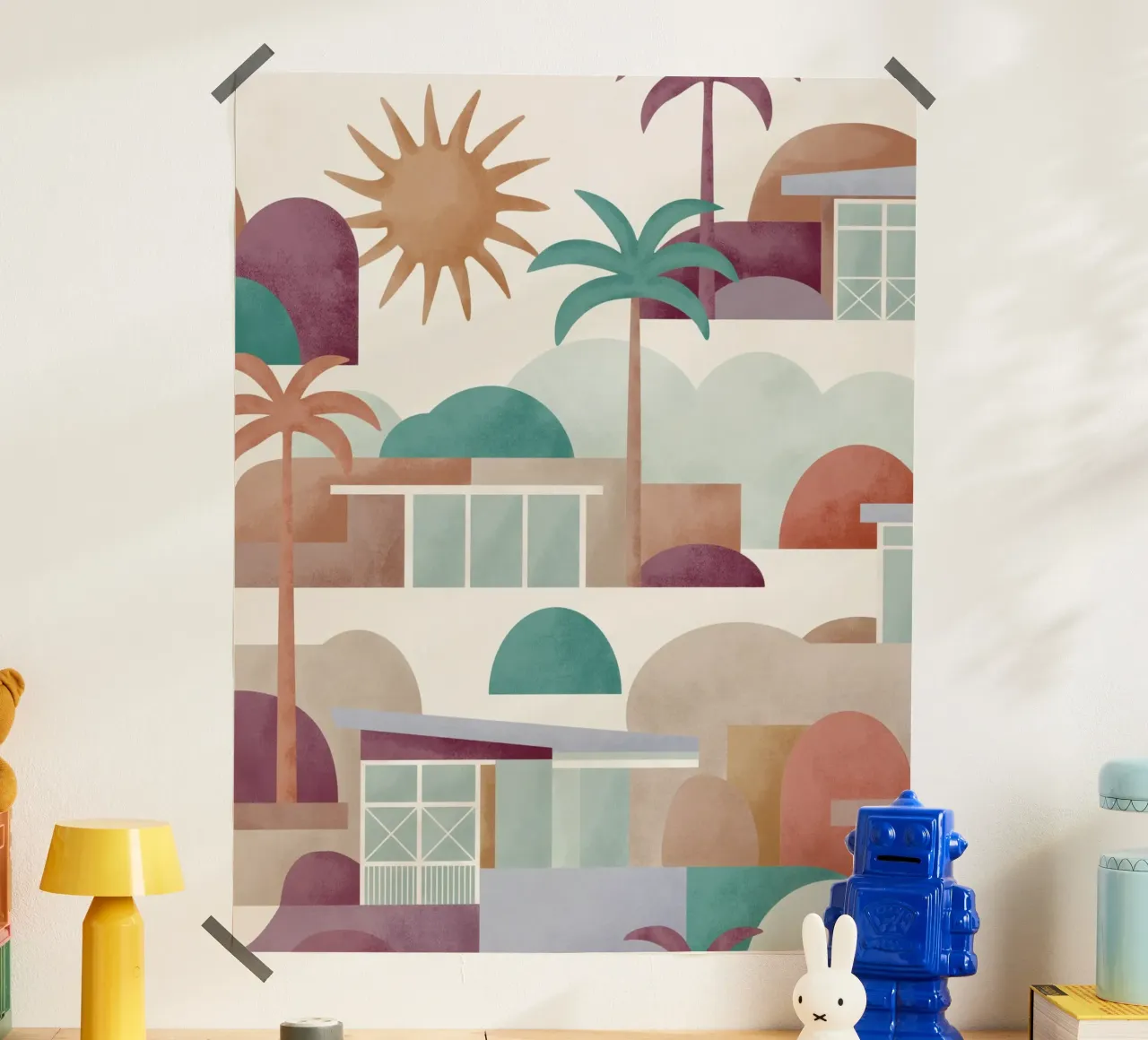 Palm Springs Dreaming Sundown poster con telaio in alluminio da designdn