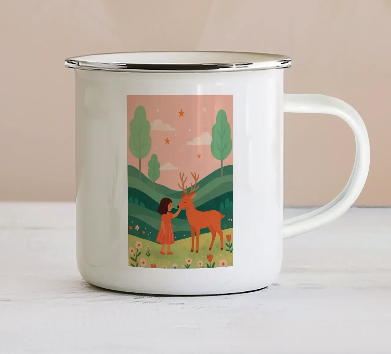 La petite fille et le cerf tazza in smalto da kokoprint