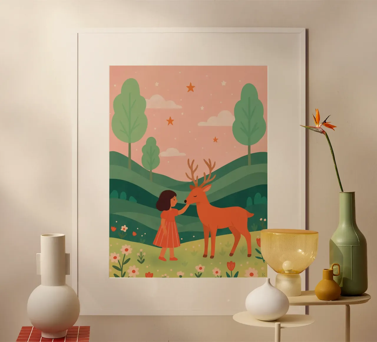 La bambina e il cervo poster da kokoprint