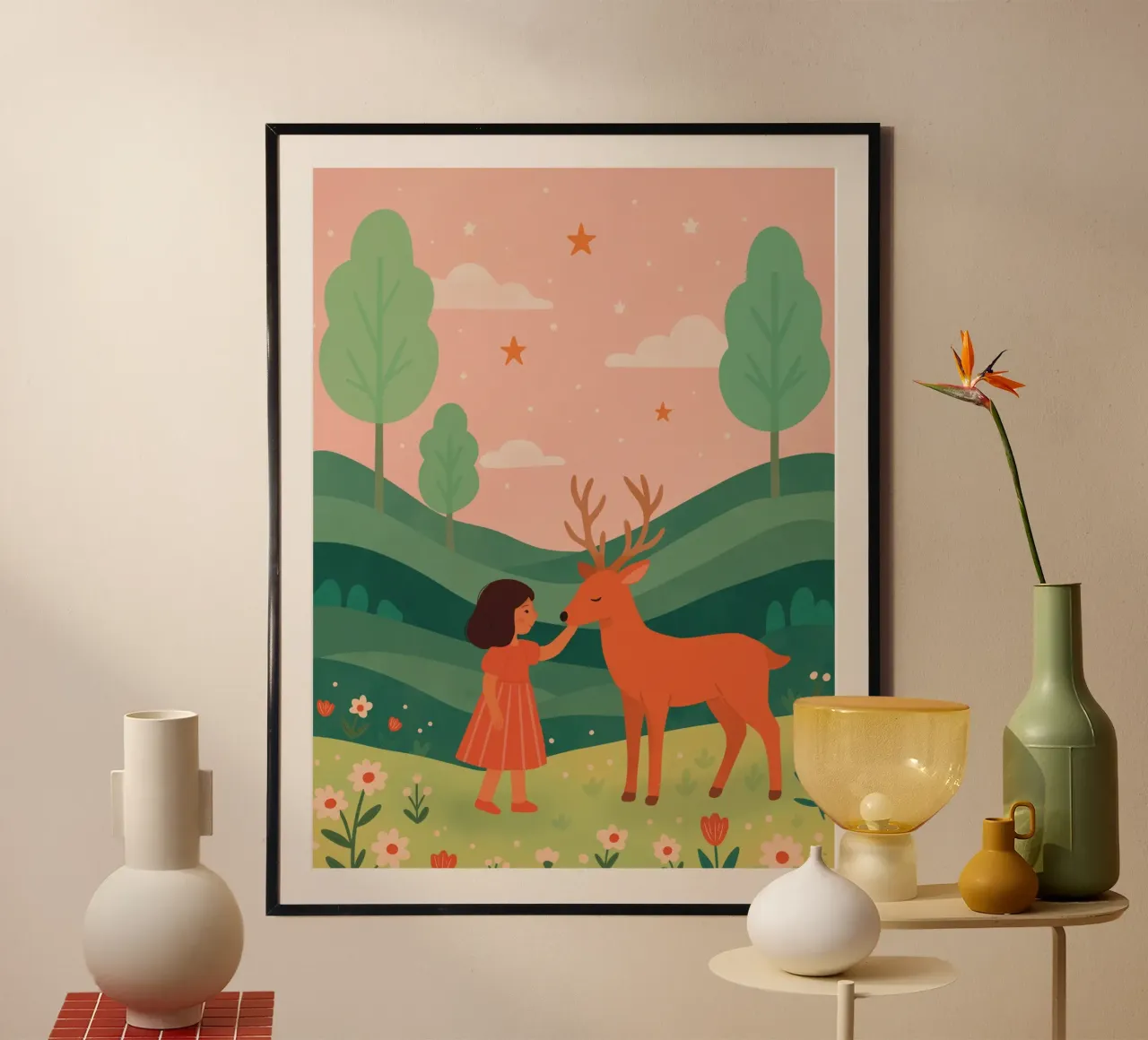 La bambina e il cervo poster da kokoprint
