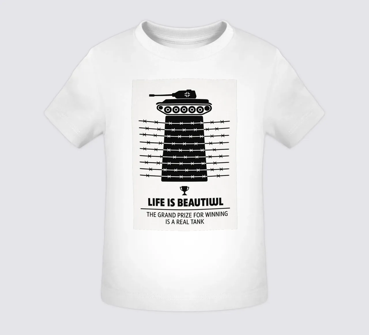 Life is Beautiful Print, Alternative Movie Poster, Black & W maglietta neonato da MoviesArt