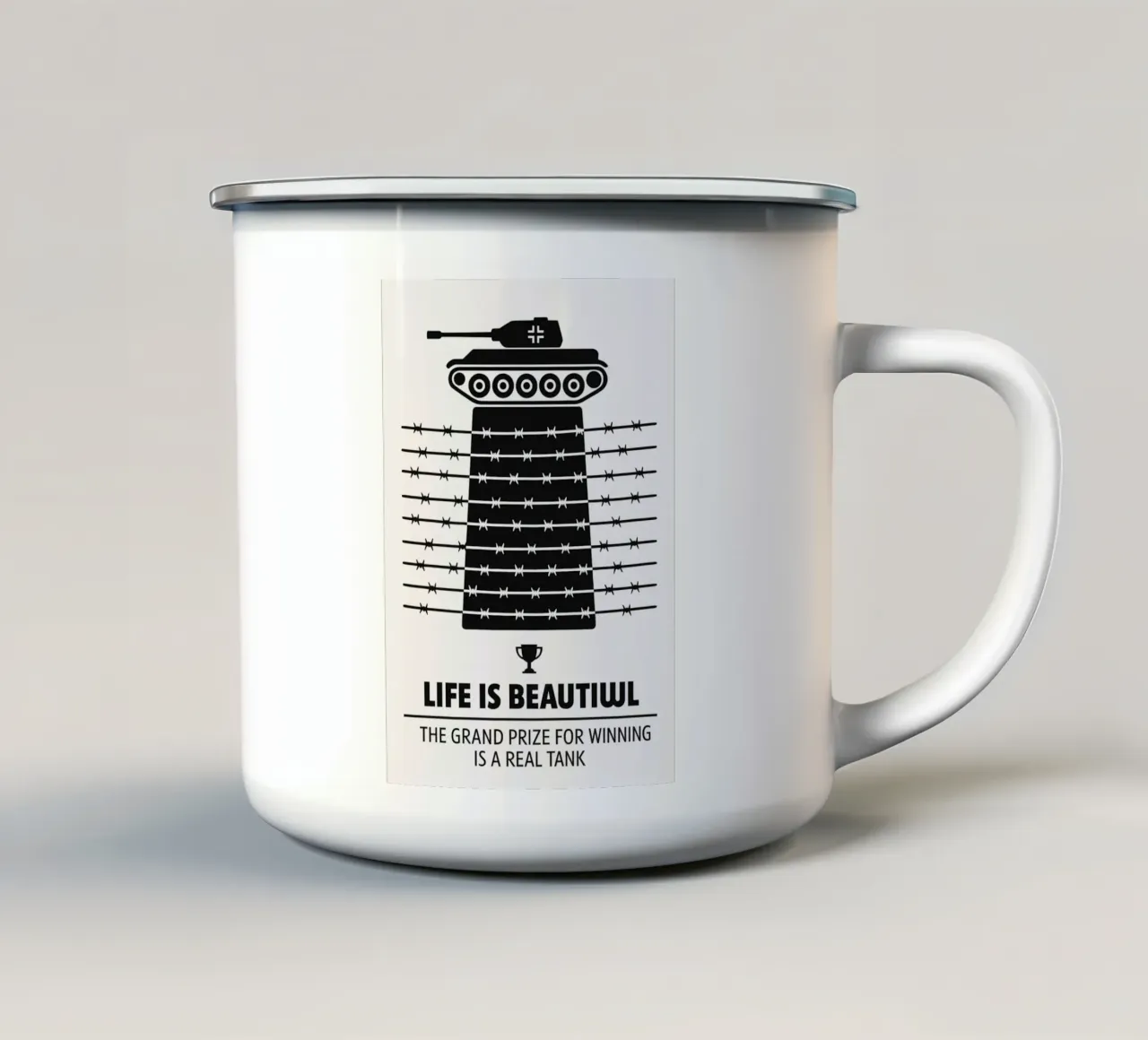 Life is Beautiful Print, Alternative Movie Poster, Black & W tazza in smalto da MoviesArt