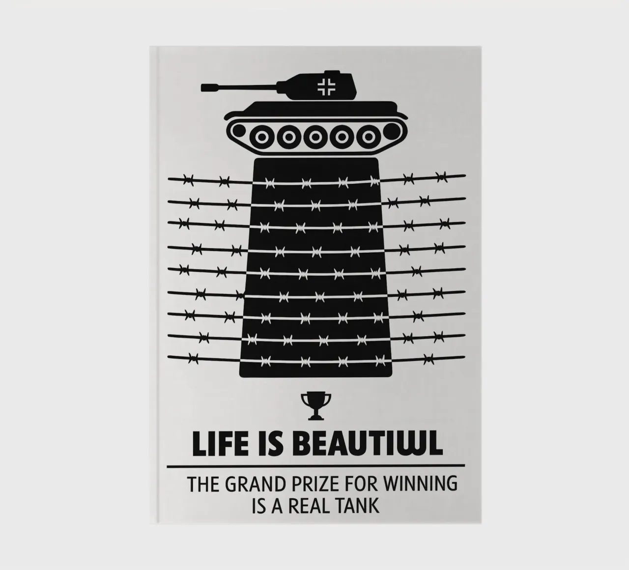 Life is Beautiful Print, Alternative Movie Poster, Black & W notebook by MoviesArt