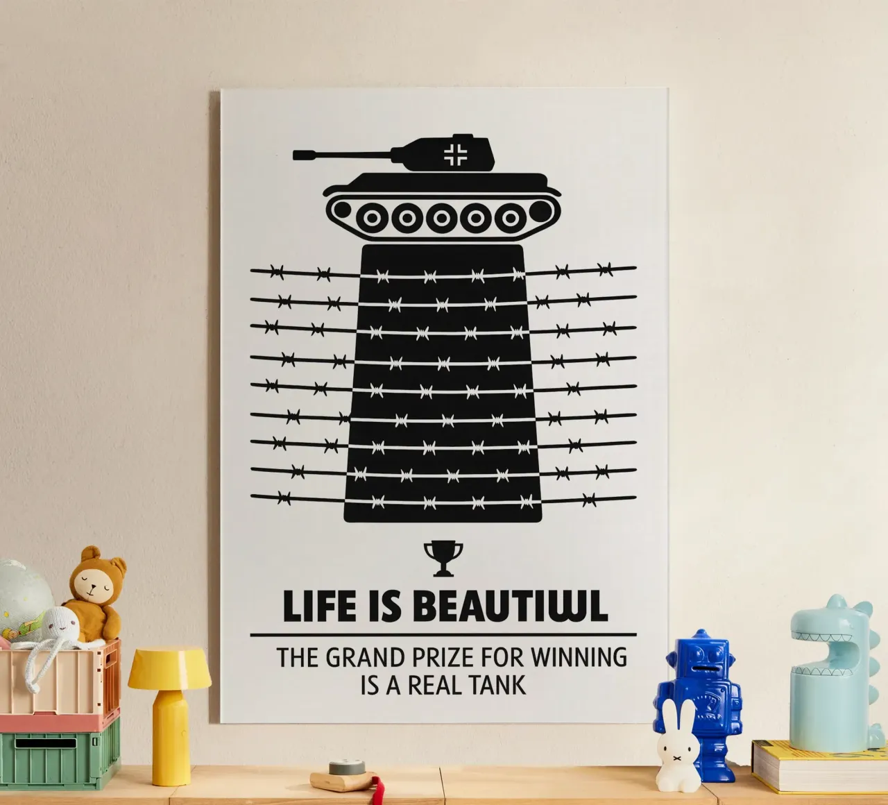 Life is Beautiful Print, Alternative Movie Poster, Black & W plexiglass da MoviesArt