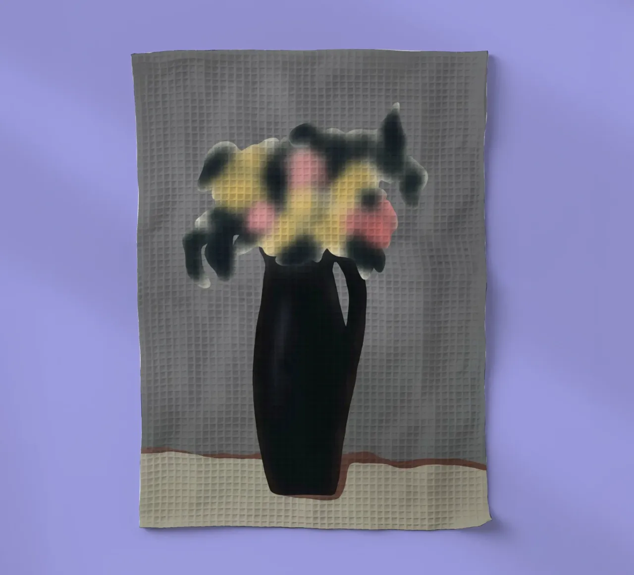 Ebony vase with blurred floral tea towel by Little Dean