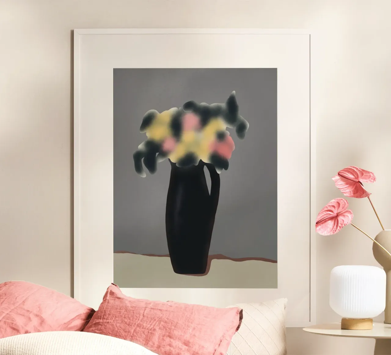 Vaso in ebano con fiori sfocati poster da Little Dean
