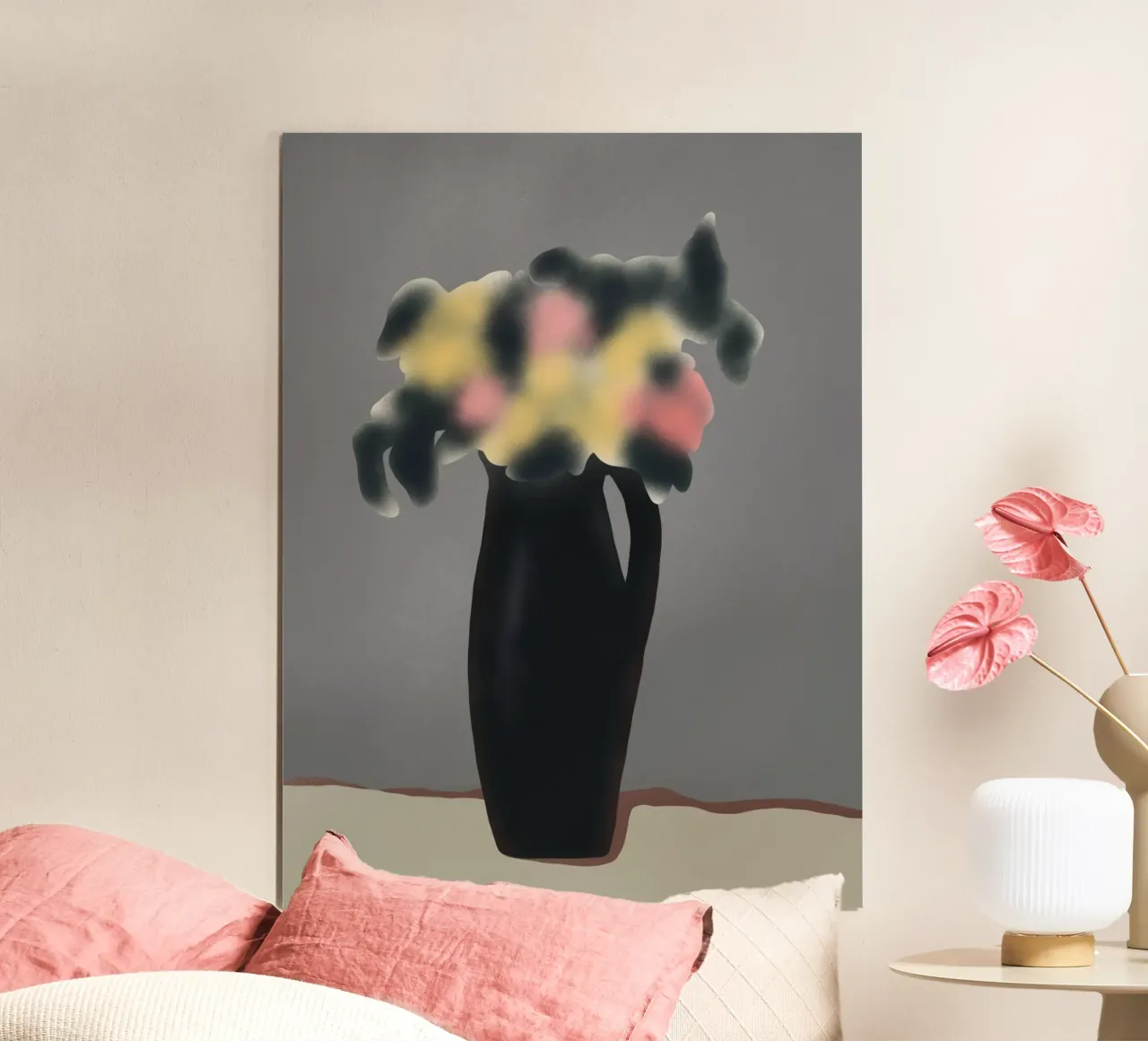 Vaso in ebano con fiori sfocati poster da Little Dean