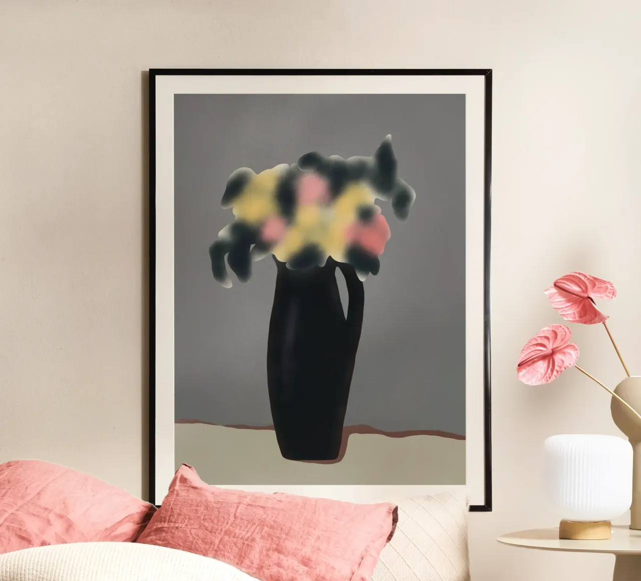 Vaso in ebano con fiori sfocati poster da Little Dean