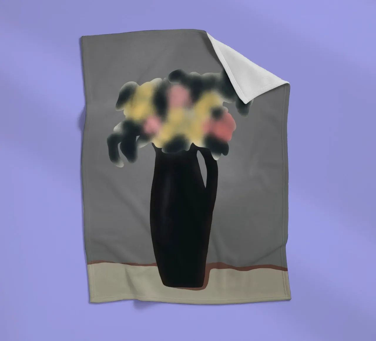 Ebony vase with blurred floral fleece blanket by Little Dean