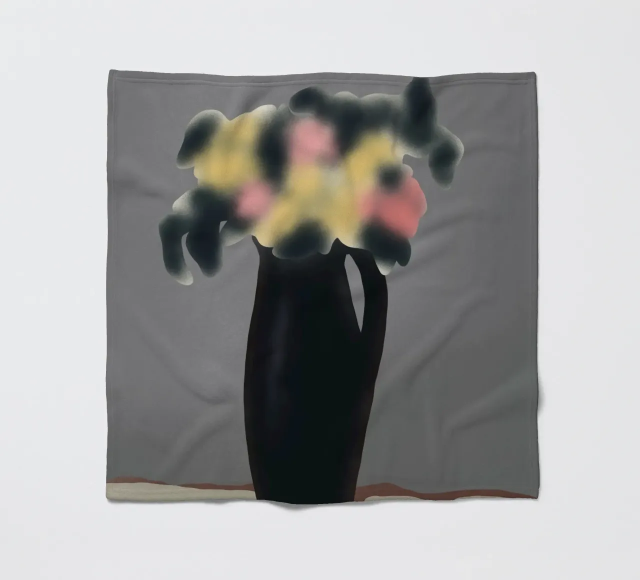 Ebony vase with blurred floral fleece blanket by Little Dean