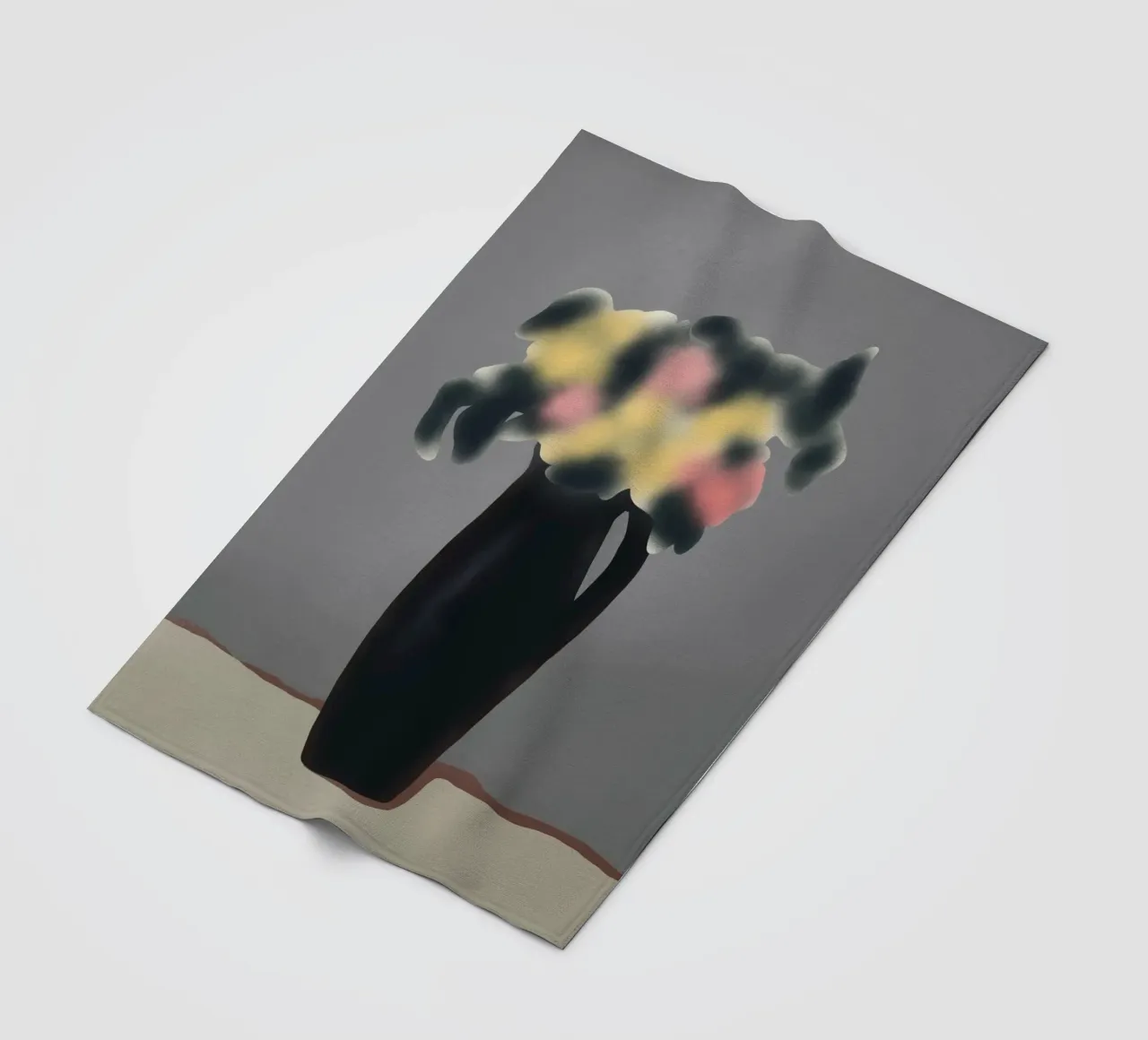 Ebony vase with blurred floral fleece blanket by Little Dean