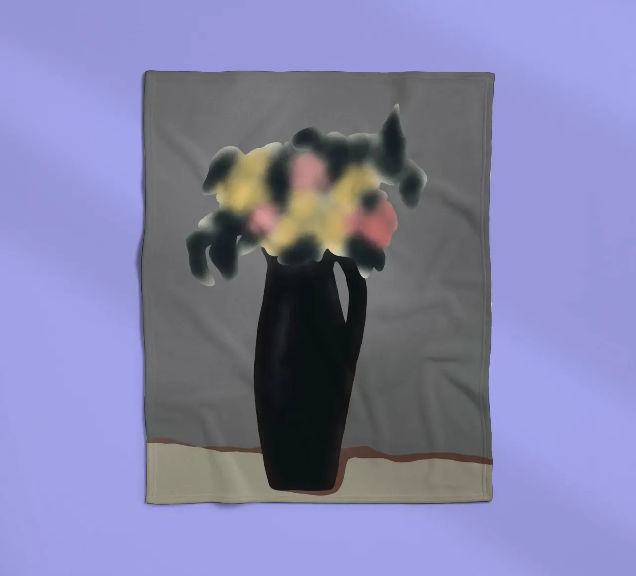 Ebony vase with blurred floral fleece blanket by Little Dean