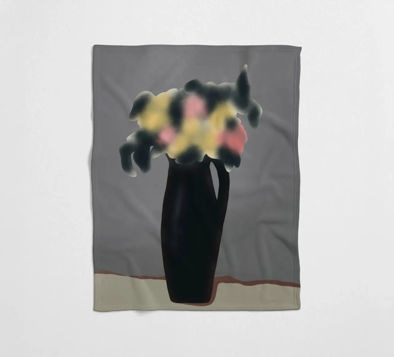 Ebony vase with blurred floral fleece blanket by Little Dean