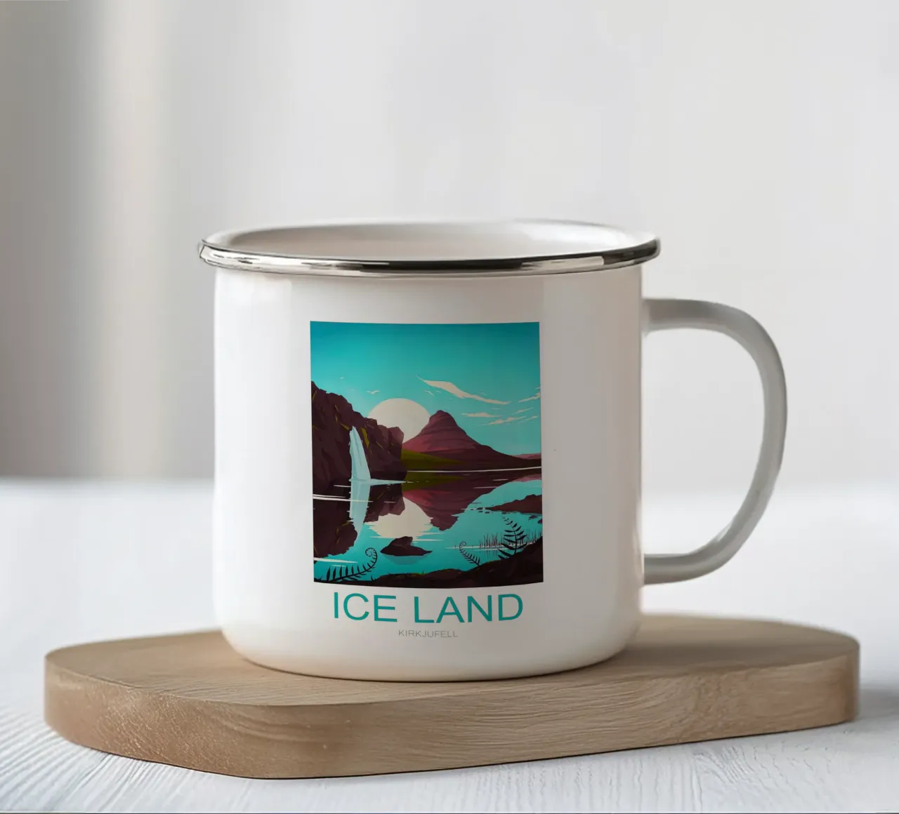 Stampa di viaggio sull'Islanda - Monte Kirkjufell tazza in smalto da Liliestudio