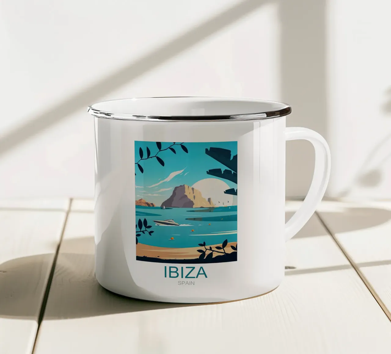 Ibiza Reisafdruk - Spanje emaille mok van Liliestudio