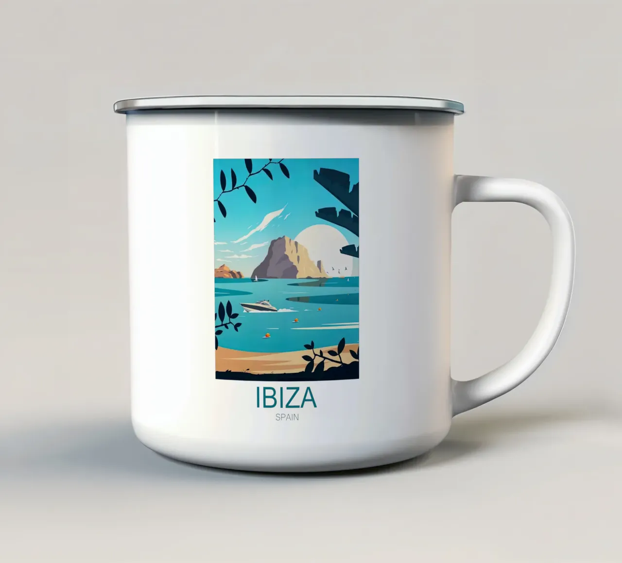 Ibiza Reisafdruk - Spanje emaille mok van Liliestudio