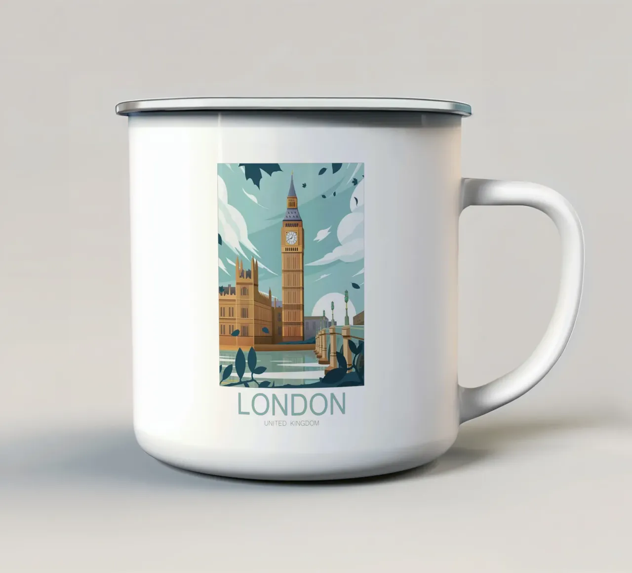 London traditional travel print - England enamel mug by Liliestudio