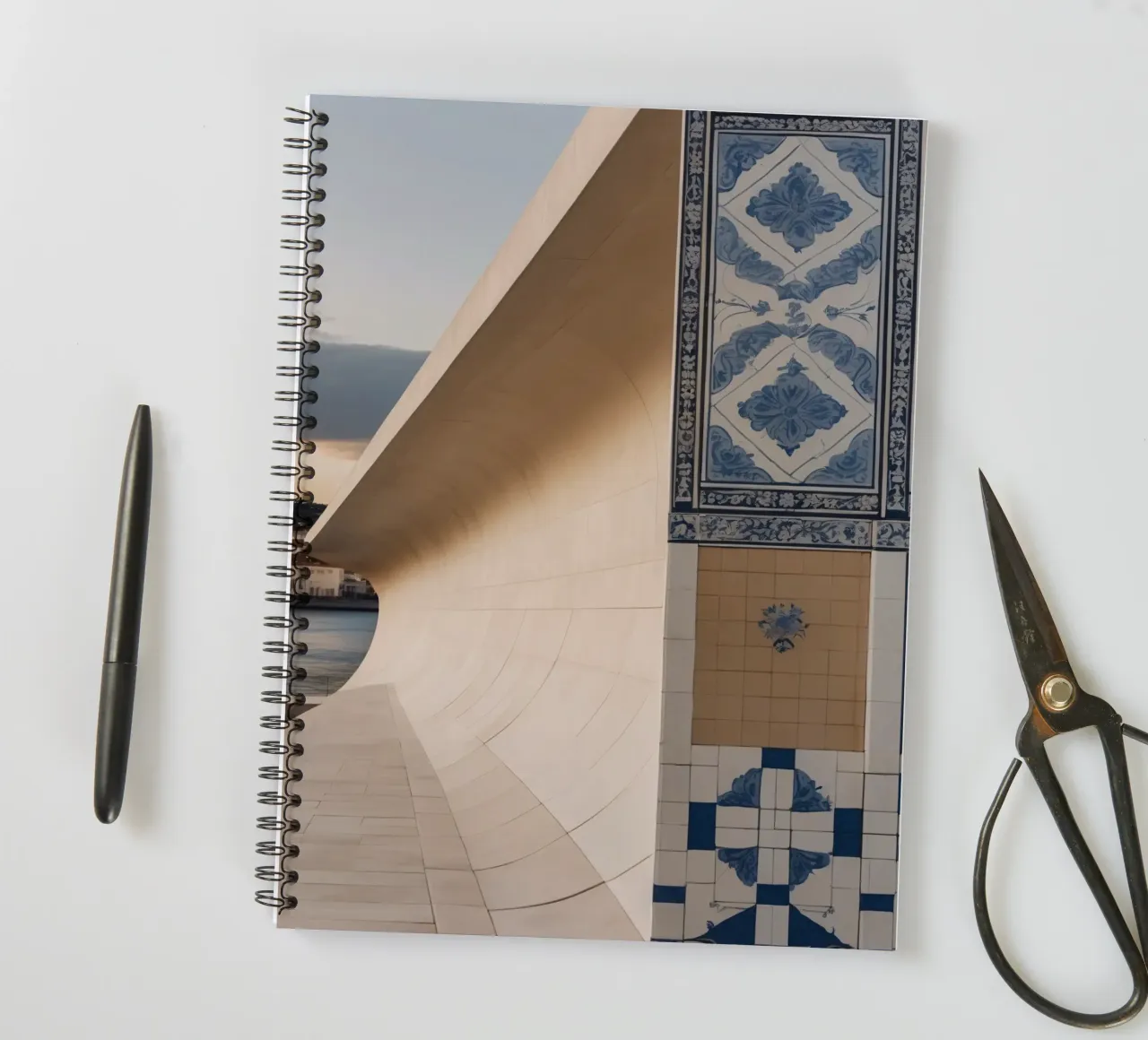 Modern architectural design contrasts with traditional tiles spiral notebook by DesignDoodle