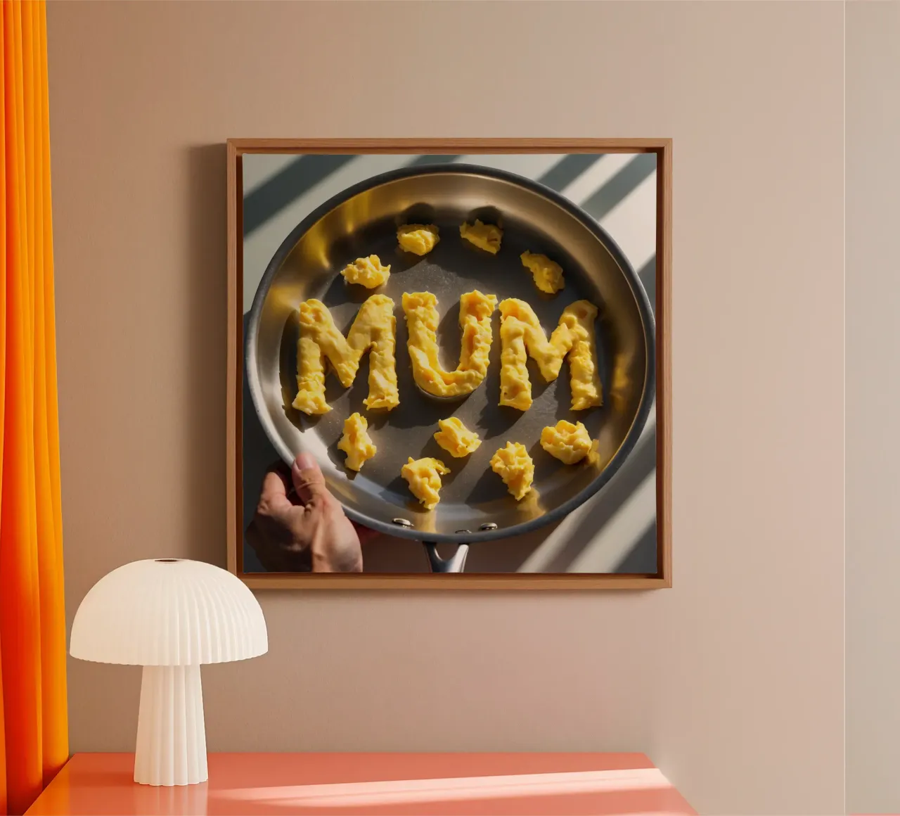 Celebrating Mum with scrambled eggs shaped into letters in a canvas by DesignDoodle