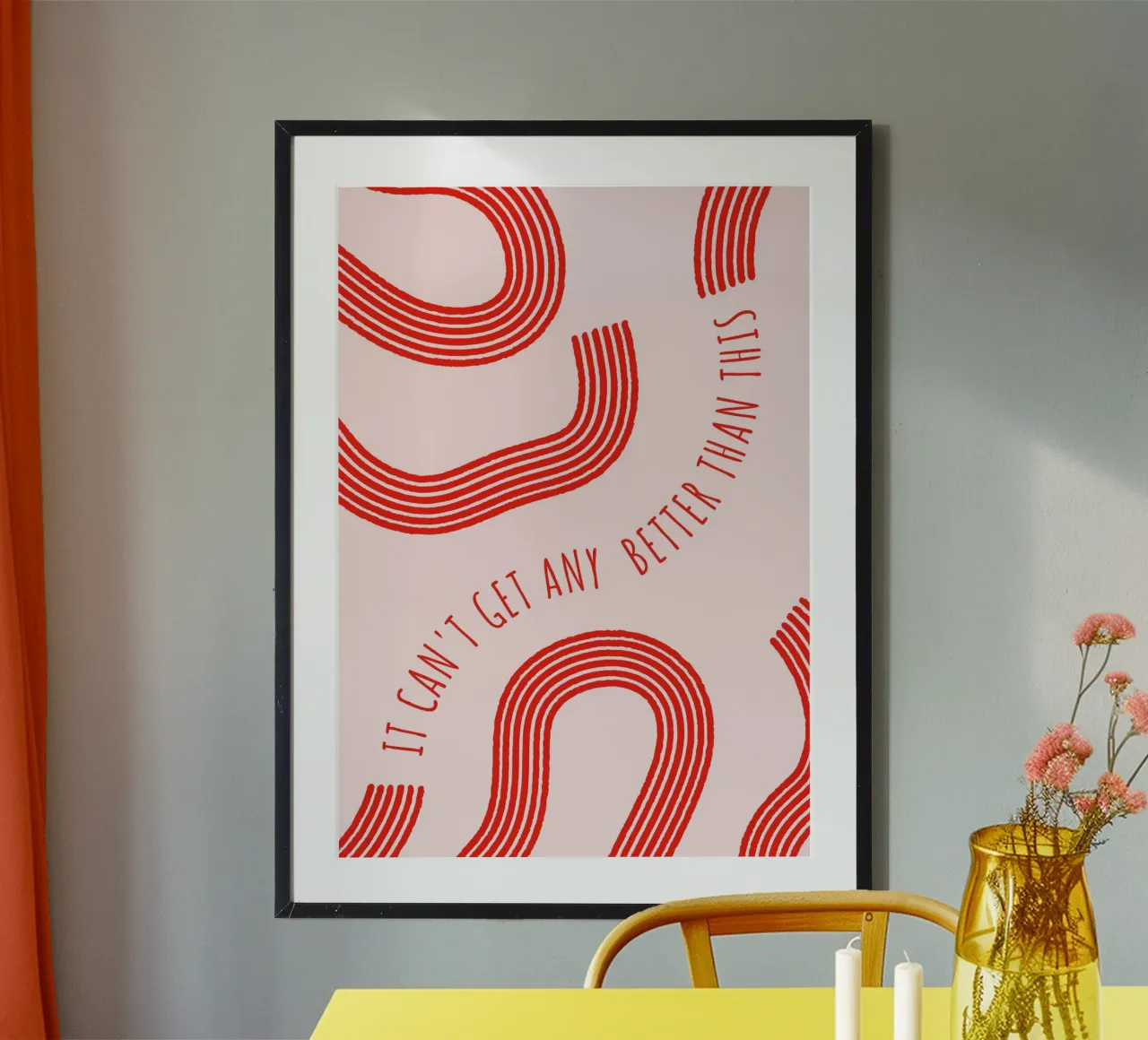 "Es kann nicht besser werden" Abstrakte Linien Kunstdruck - Retro F Poster mit Kunststoffrahmen von ClubArt