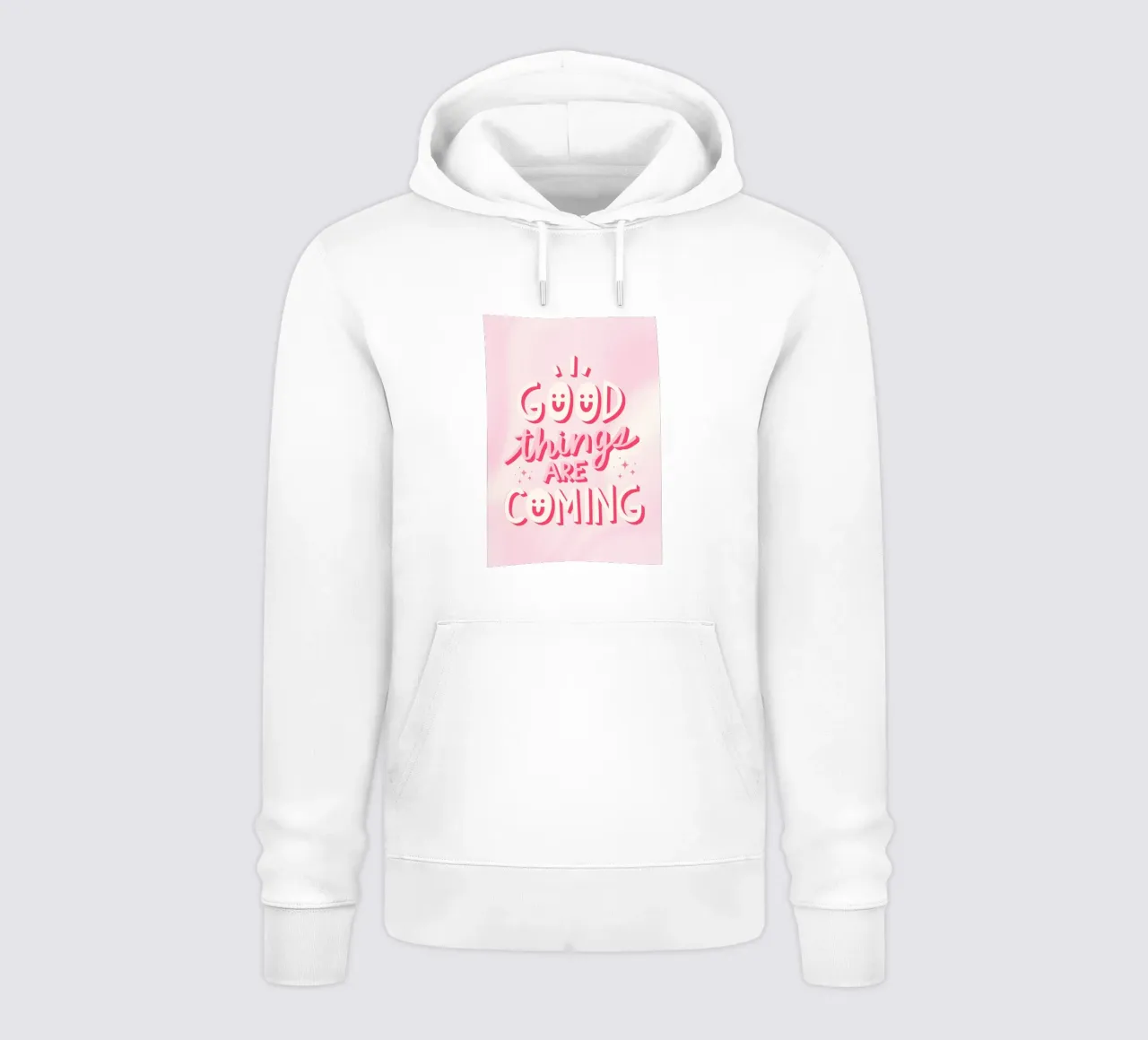 Stampa dell'affermazione "Le cose belle stanno arrivando" - Rosa & Positivo felpa con cappuccio da ClubArt