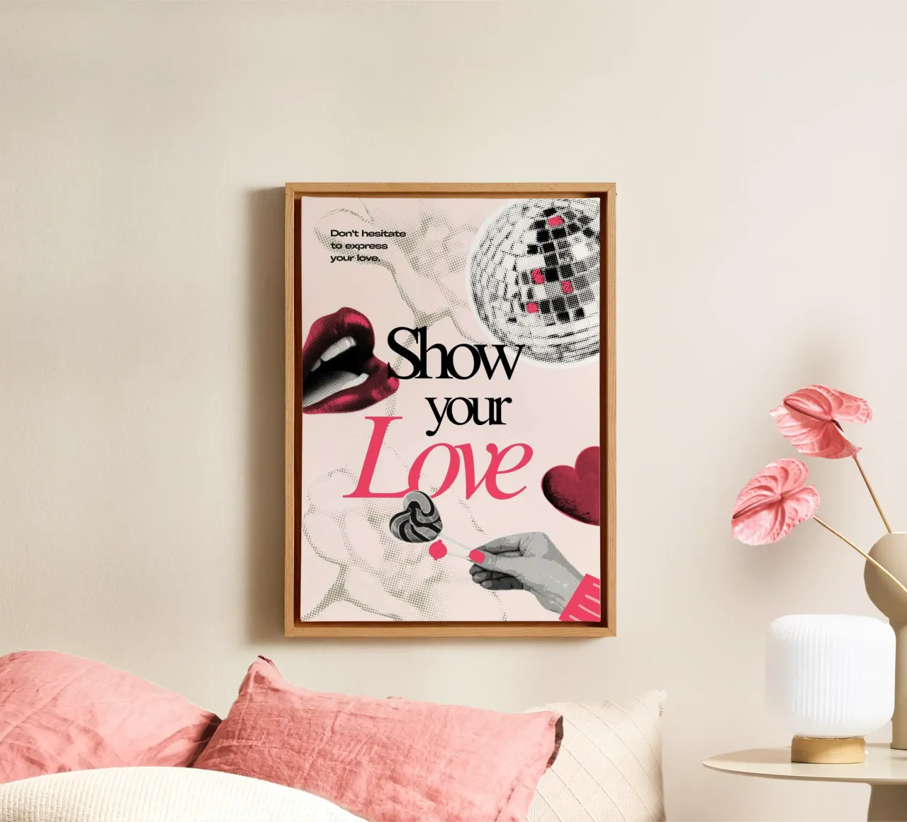 Stampa pop art retrò "Show Your Love" - Espressiva e audace tela con Cornice a cassetta da ClubArt