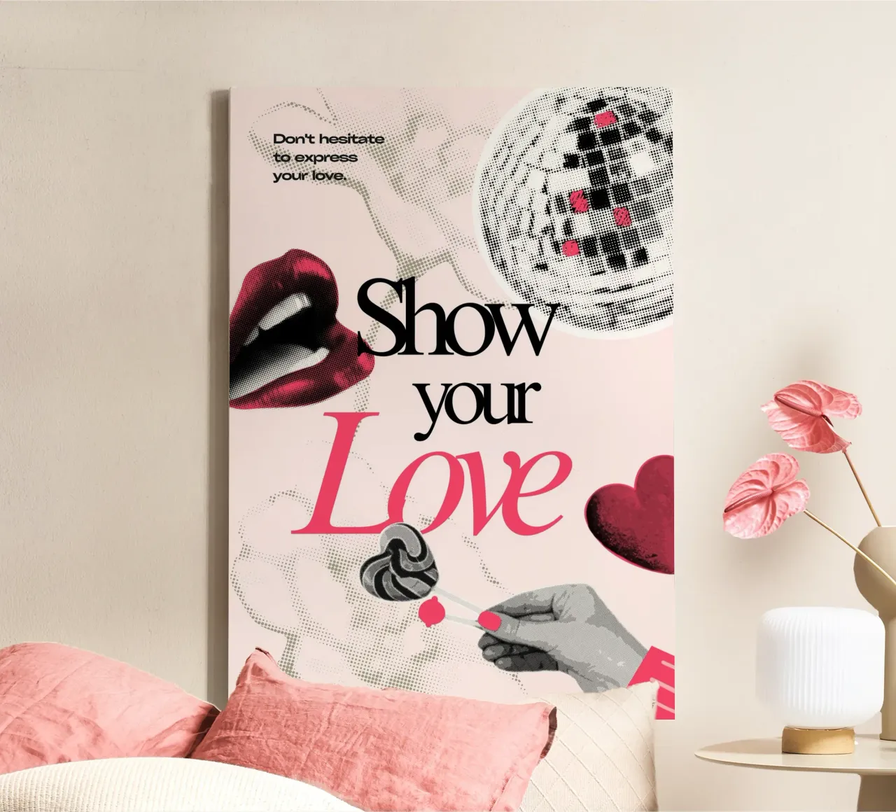 Stampa pop art retrò "Show Your Love" - Espressiva e audace tela con Cornice a cassetta da ClubArt