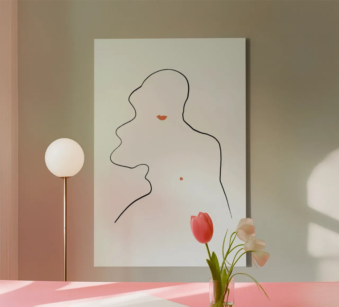 Coral II canvas with Floater frame by Graphite