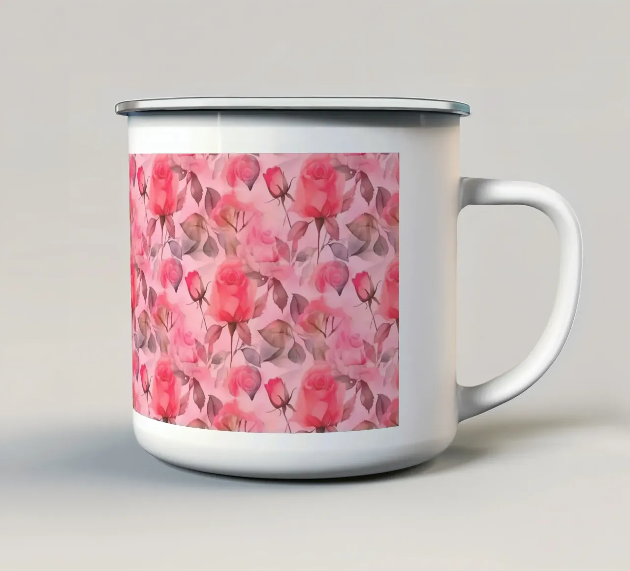 Rose delicate rosa e verdi tazza in smalto da SilverPegasus